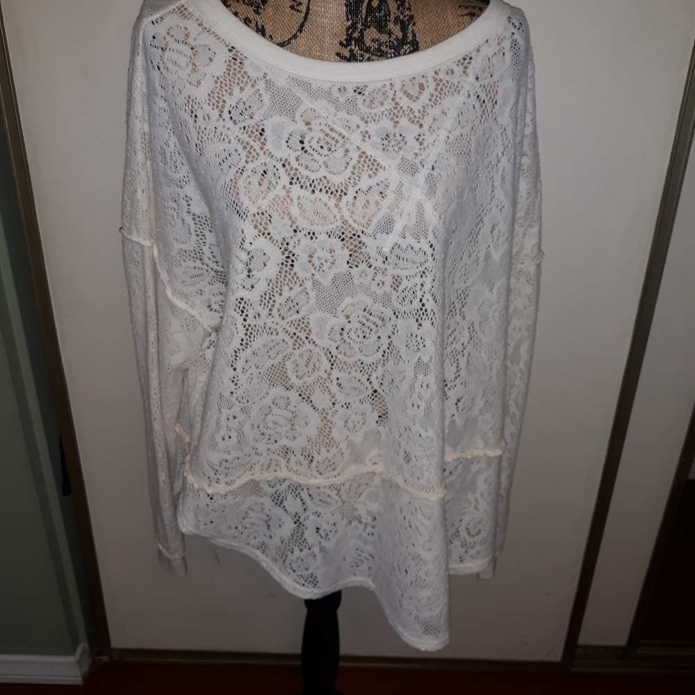 Free People white lace top. Ladies size large